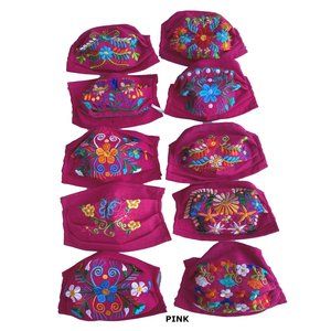 Embroidered Face Mask HandMade Mexico Flowers Pink